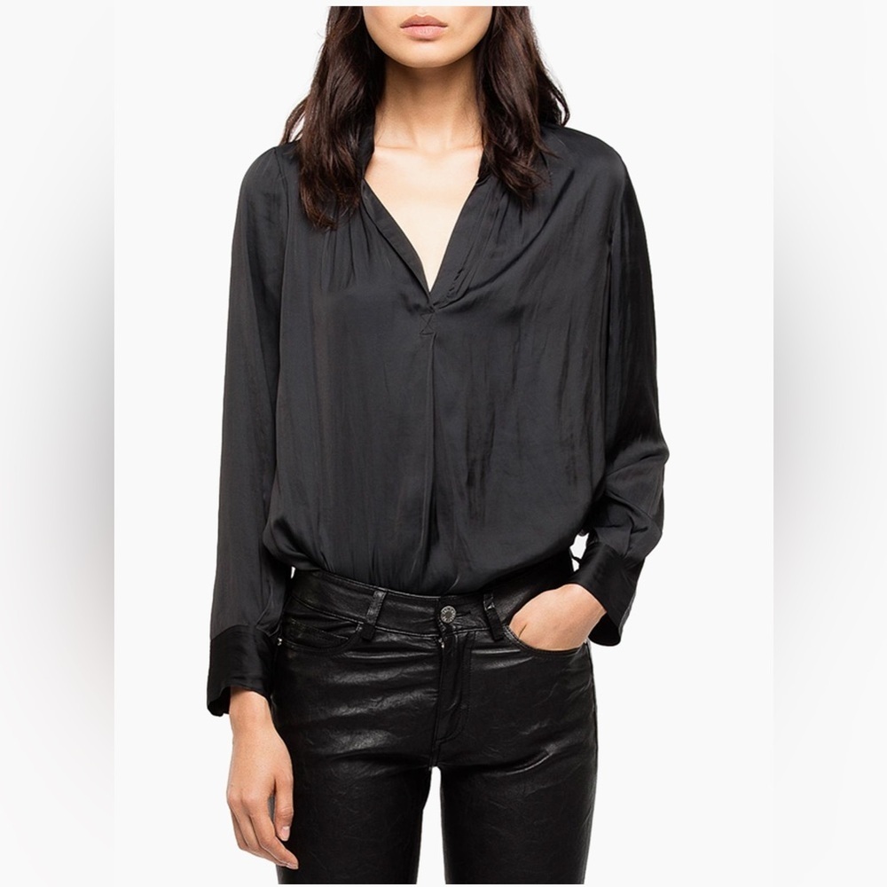 RARE ZADIG & VOLTAIRE NWT Tink Satin Tunic Blouse in Encre—S - Picture 5 of 14